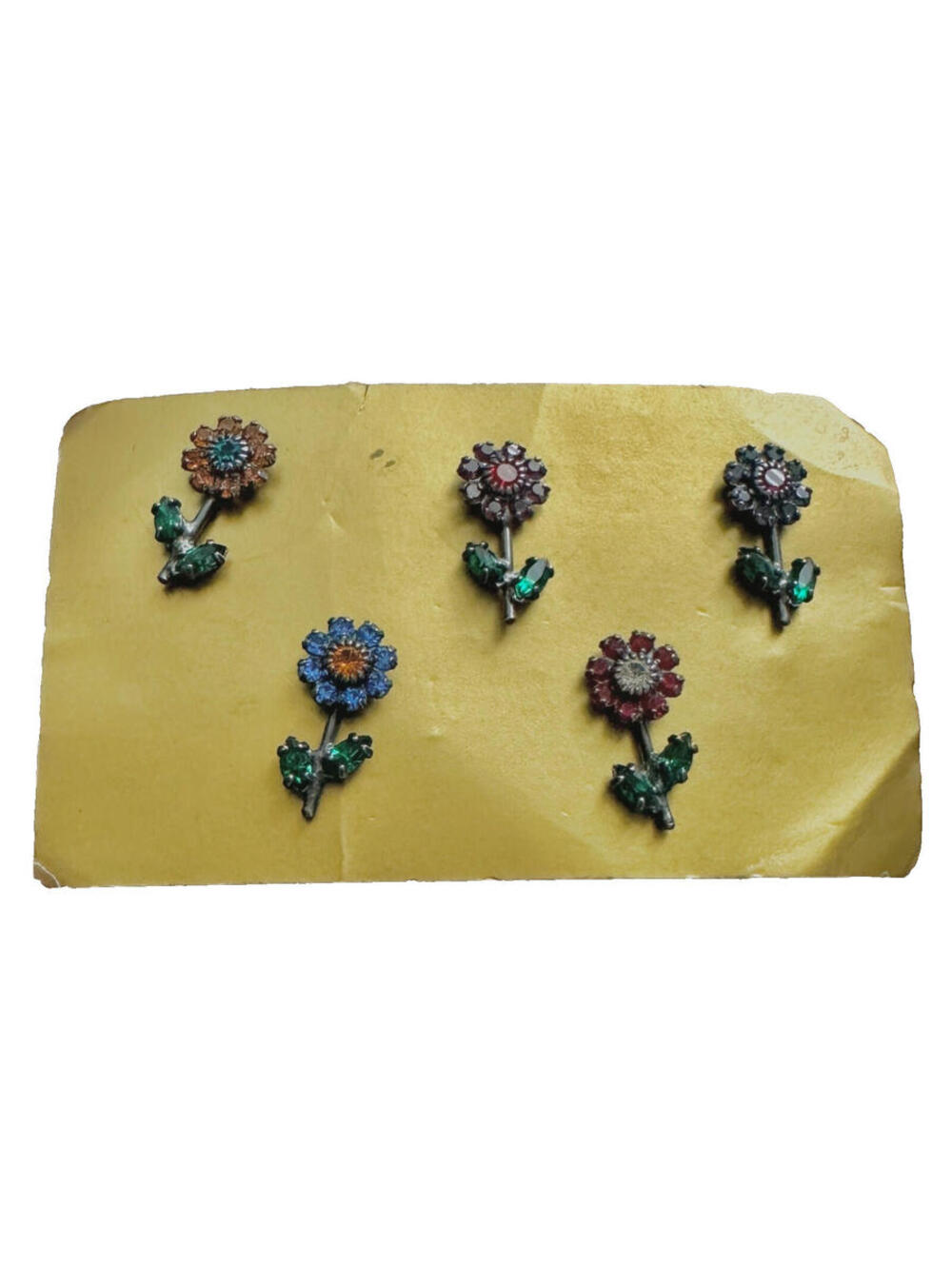 NWT Fawbush's Set of 5 Multicolor Jeweled Crystal Flowers Pins Pin 1" x 1/2" $54